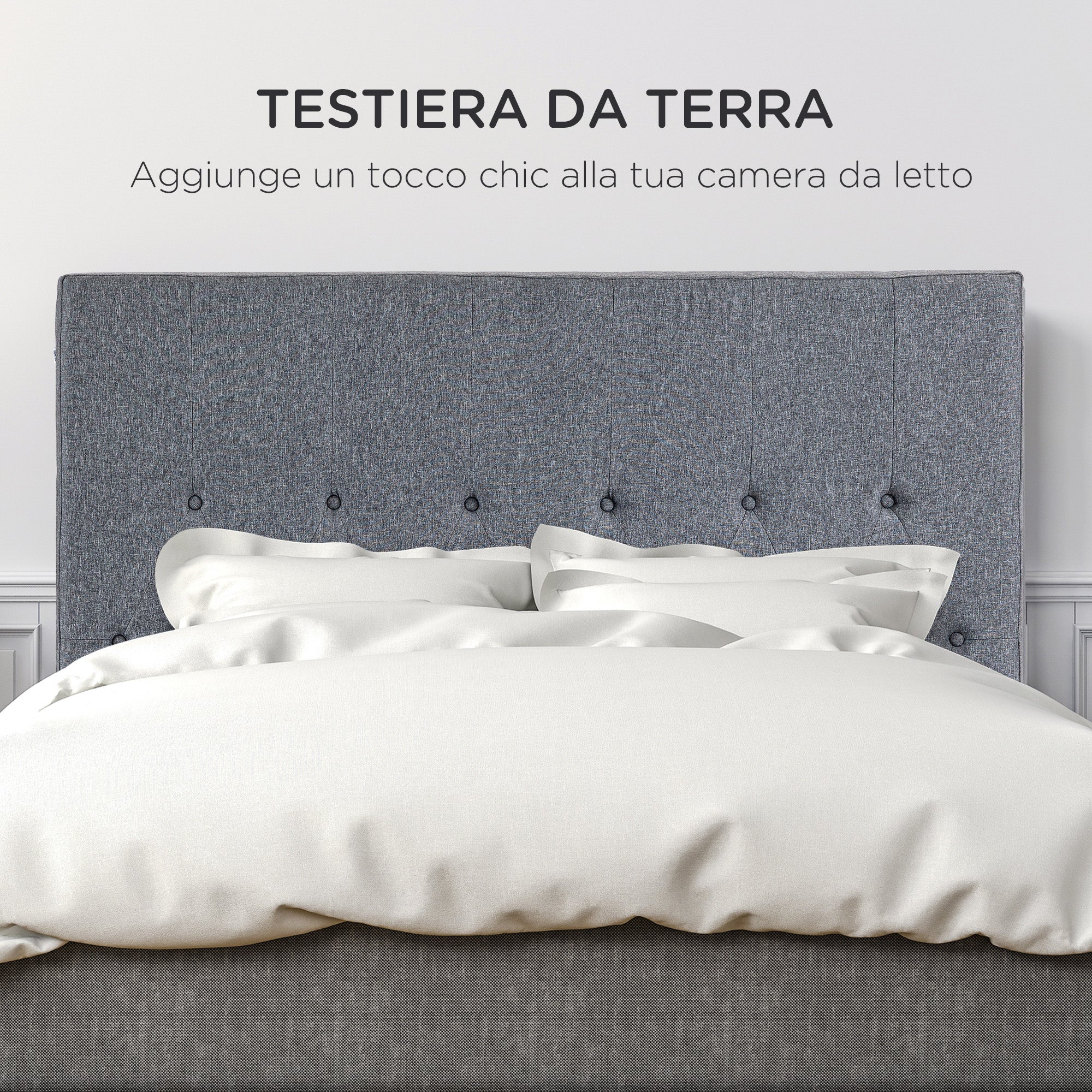 Testiera Letto Matrimoniale Imbottita Design a Bottoni 160x7x120 cm Tessuto Effetto Lino Grigio