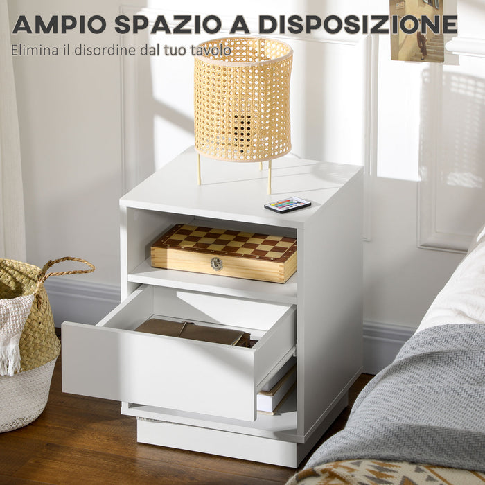 Set 2 Comodini con LED 40x40x55 cm 2 Ripiani 1 Cassetto in Truciolato Bianco