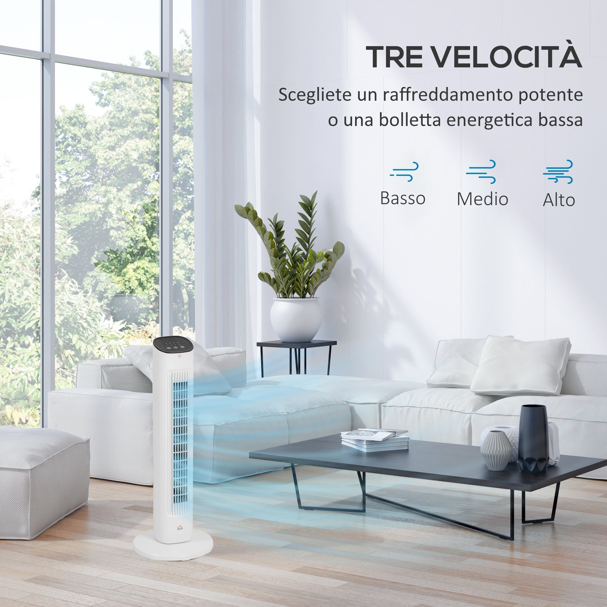 Ventilatore a Colonna con Telecomando e 3 Velocità Ø30x78 cm Oscillazione e Modalità Notte in ABS Bianco