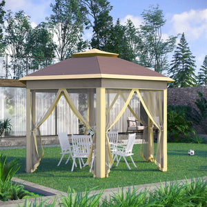 Gazebo Pieghevole da Giardino 4,05x3,4x2,85m con Zanzariera in Metallo e Tessuto Oxford Beige