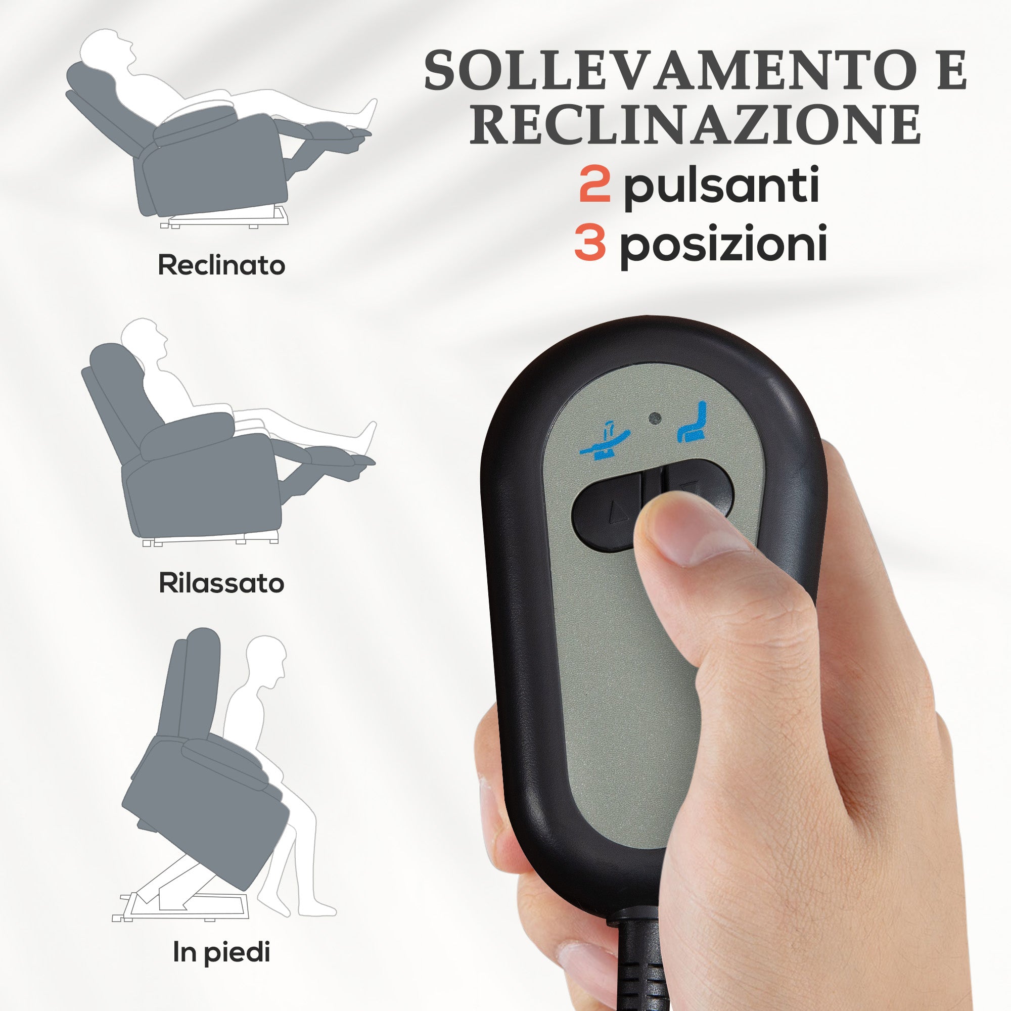 Poltrona Alzapersona con 8 Punti Massaggianti e Riscaldamento Lombare in Finta Pelle Grigio