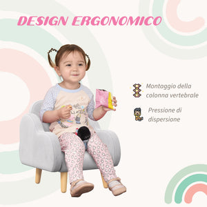 Poltrona per Bambini fino a 3 Anni con Braccioli a Nuvola 46x51x55 cm in Tessuto Grigio