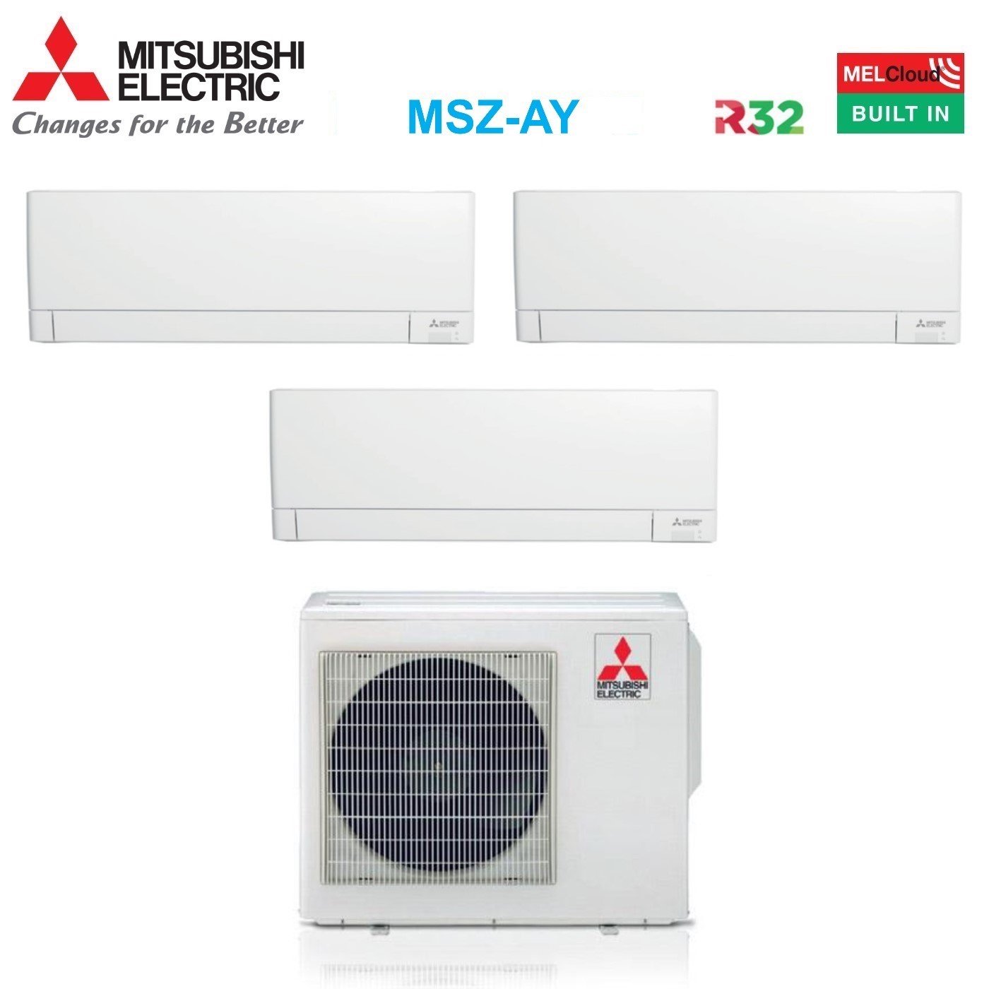 Climatizzatore Condizionatore Mitsubishi Electric Trial Split Inverter Linea Plus serie MSZ-AY 9+12+12 btu con MXZ-3F54VF Wi-Fi Integrato R-32 9000+12000+12000 A+++