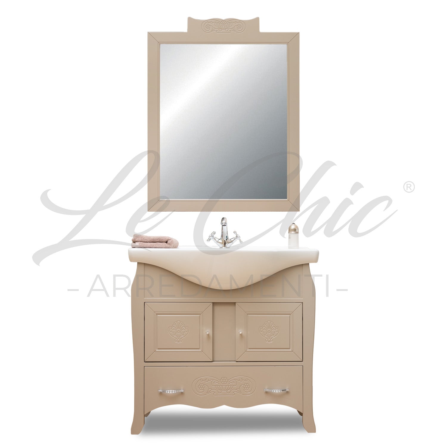 Mobiletto bagno Tortora shabby chic 85 con specchio