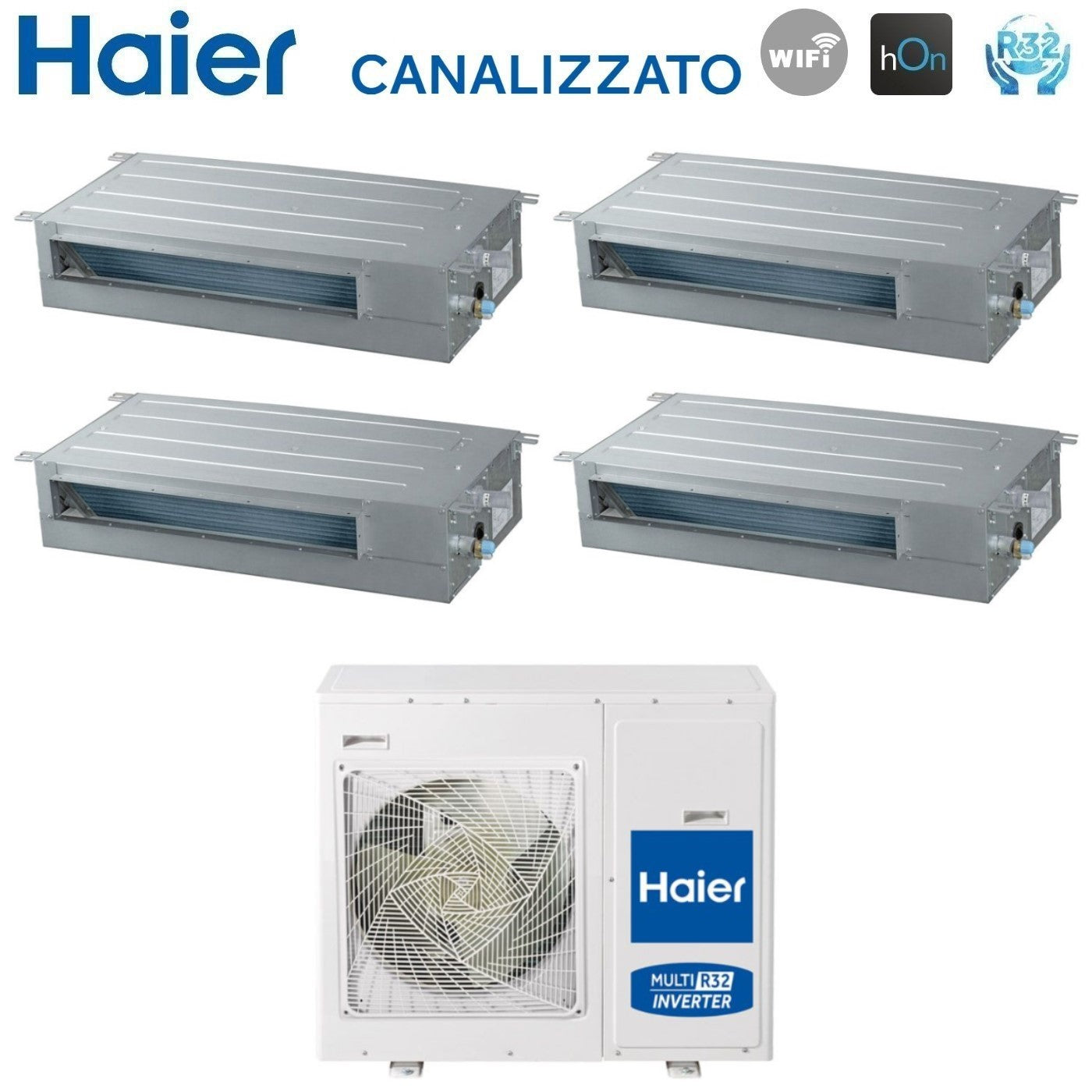 Climatizzatore Condizionatore Haier quadri split inverter Serie CANALIZZATO SLIM 9+9+12+12 con 4U85S2SH1FA R32 wifi optional 9000+9000+12000+12000