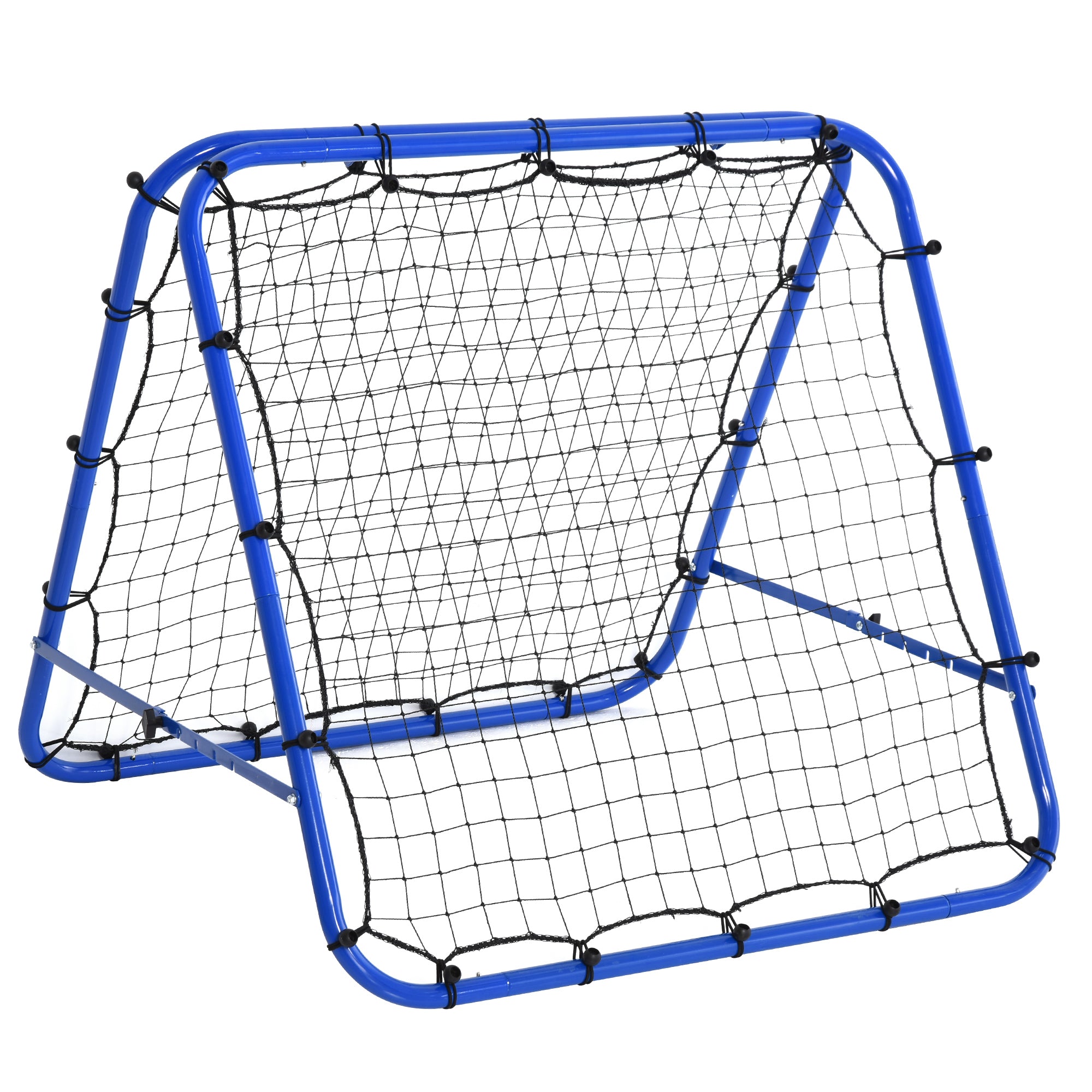 Rete Rimbalzo da Calcio Pieghevole 100x95x90 cm con Angolo Regolabile e Picchetti Blu