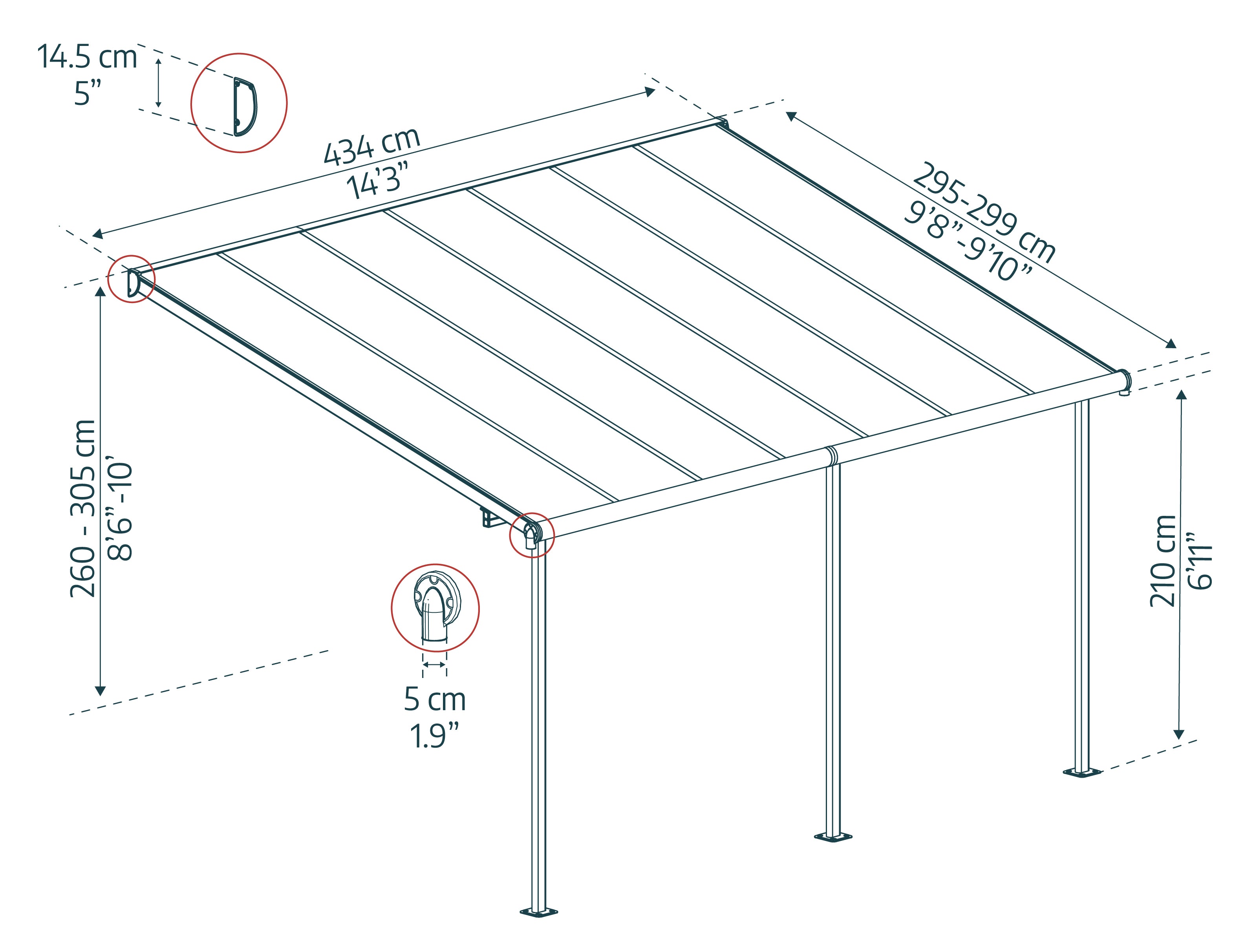 Pergola Sierra Addossata in Alluminio  3X4.3 m Grigio  