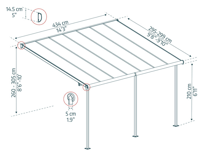 Pergola Sierra Addossata in Alluminio  3X4.3 m Grigio  