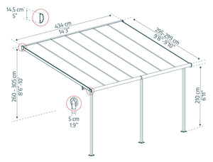 Pergola Sierra Addossata in Alluminio  3X4.3 m Grigio  