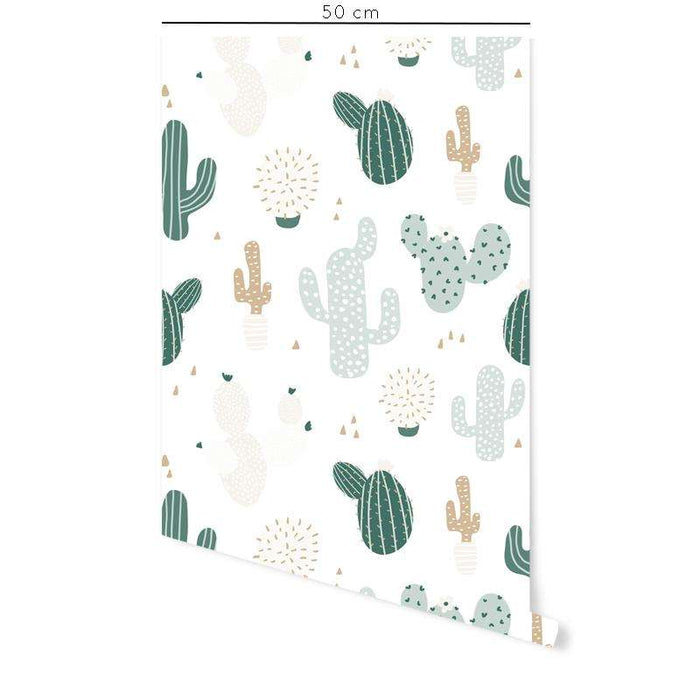 Carta da parati adesiva Cactus in vinile verde e beige- 1 rotolo 50x300 cm - Decochic