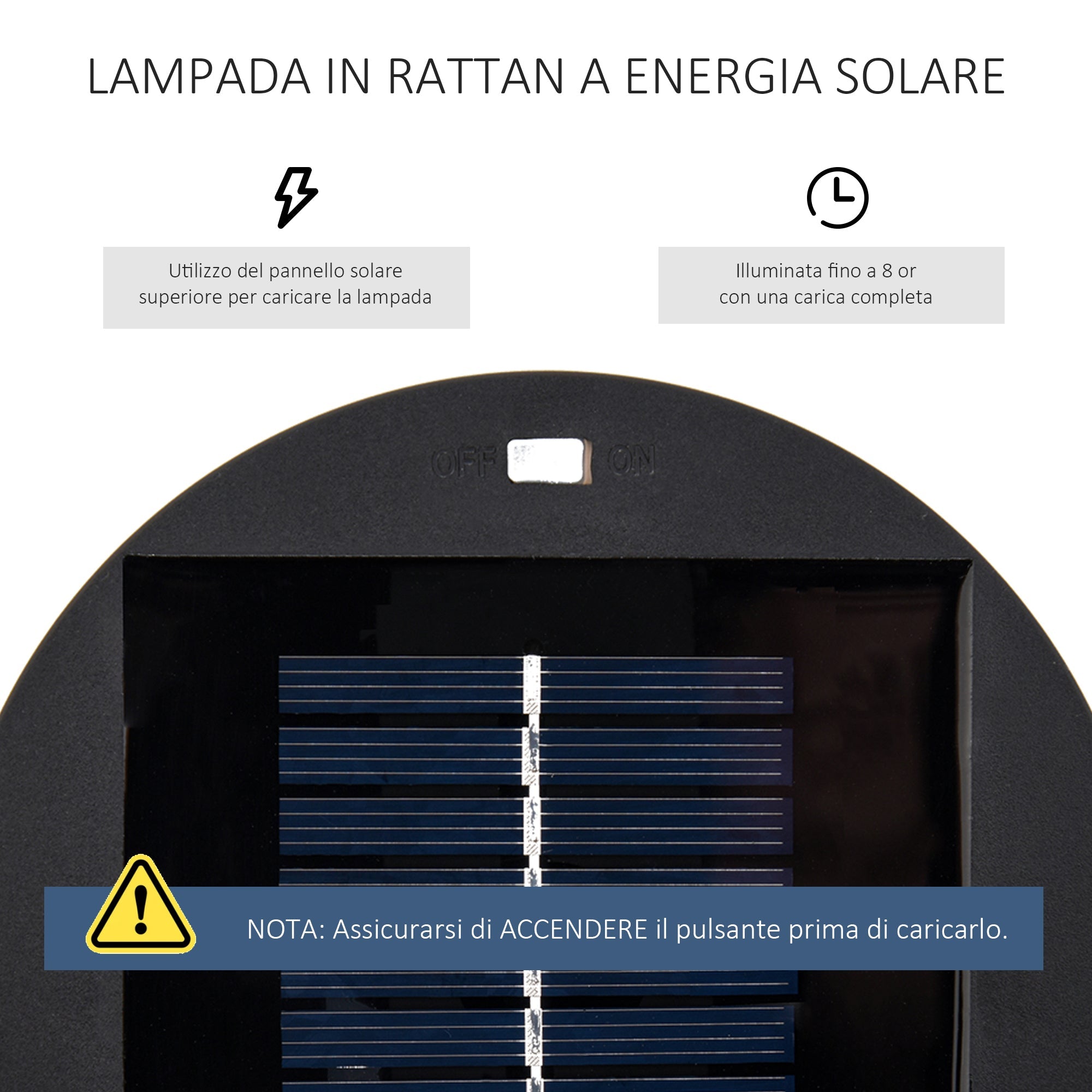 Lanterna Solare da Giardino LED con Pannello di Ricarica in Rattan e Metallo  Ø21.5x61cm Nero