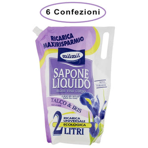 Mil mil sapone liquido talco & iris ricarica maxi risparmio 6 confezioni da 2000 ml