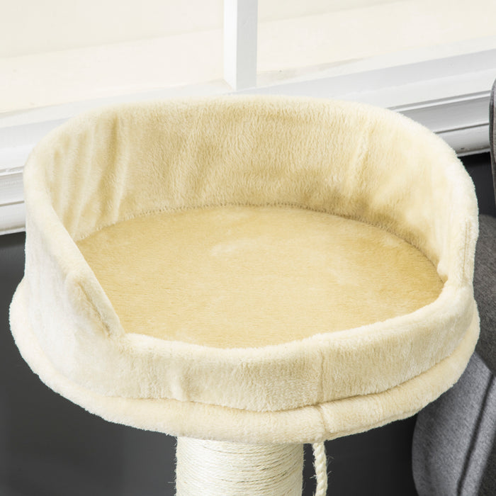 Albero Tiragraffi per Gatti 55x55x83 cm con Lettino e Pallina in Peluche e Sisal Beige