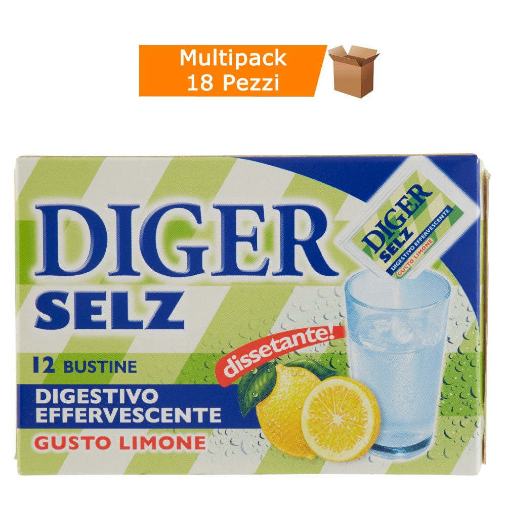 Multipack da 18 confezioni di digestivo diger selz effervescente gusto limone 216 bustine totali