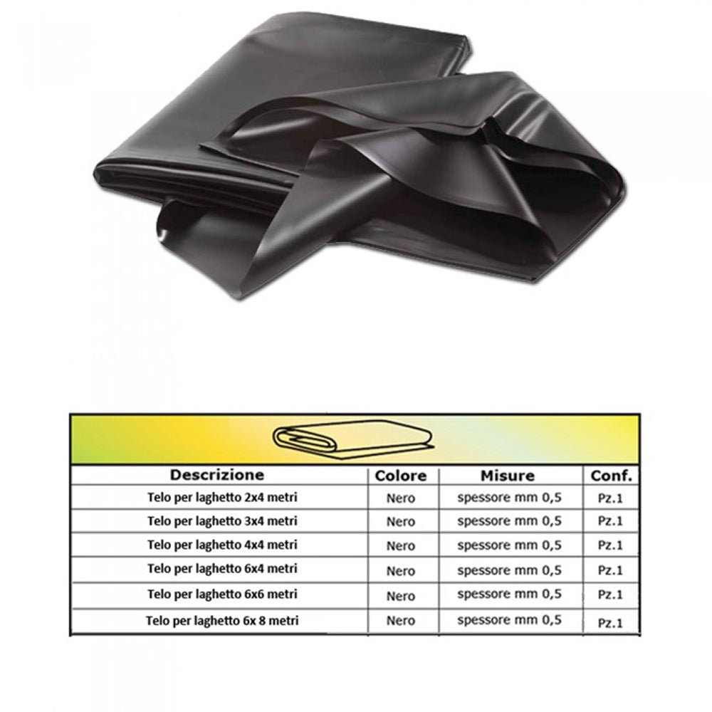 Telo per laghetto nero in pvc metri 4,00 x 5,00 mt