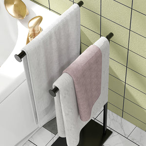 Piantana Portasciugamani da Bagno da Terra Autoportante 2 Bracci in Metallo 35,5x20x78 cm Nero