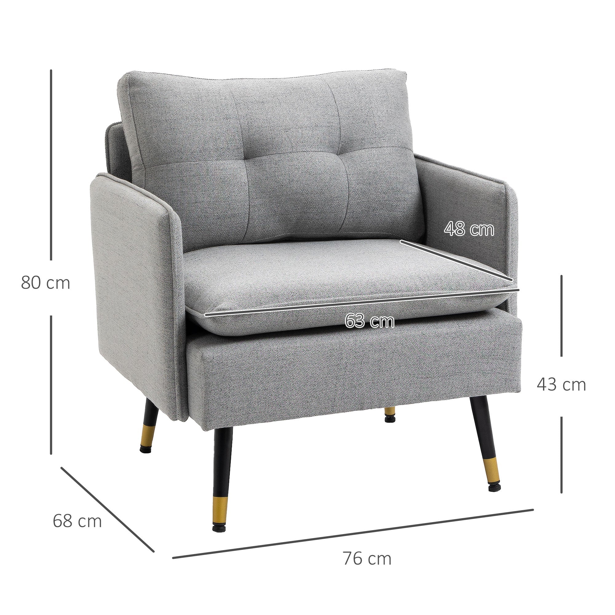 Poltrona Moderna in Tessuto con Seduta Imbottita 76x68x80 cm Gambe in Acciaio Grigio