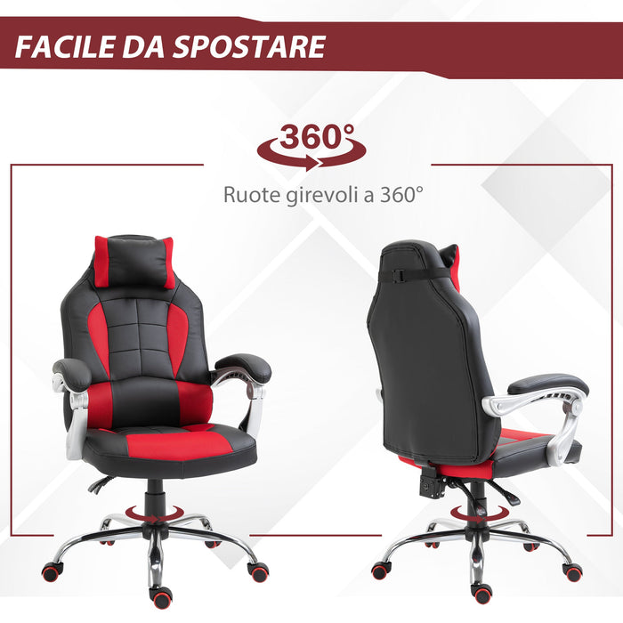 Sedia da Gaming Ergonomica 67x69x118-127 cm in Similpelle Rosso e Nero