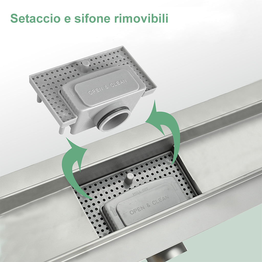 Canalina di scarico doccia in acciaio inox con griglia a righe 120cm Modello classico AICA ITALY