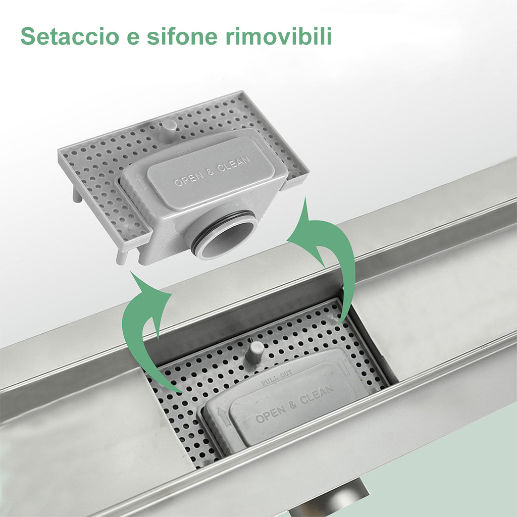 Canalina doccia a pavimento 50cm con panello piastrellabile in acciaio inox AICA ITALY scarico doccia 2-in-1 spazzolato