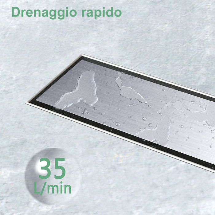 Canalina doccia a pavimento 120cm con panello piastrellabile in acciaio inox AICA ITALY scarico doccia 2-in-1 spazzolato