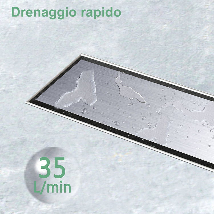 Canalina doccia a pavimento 110cm con panello piastrellabile in acciaio inox AICA ITALY scarico doccia 2-in-1 spazzolato