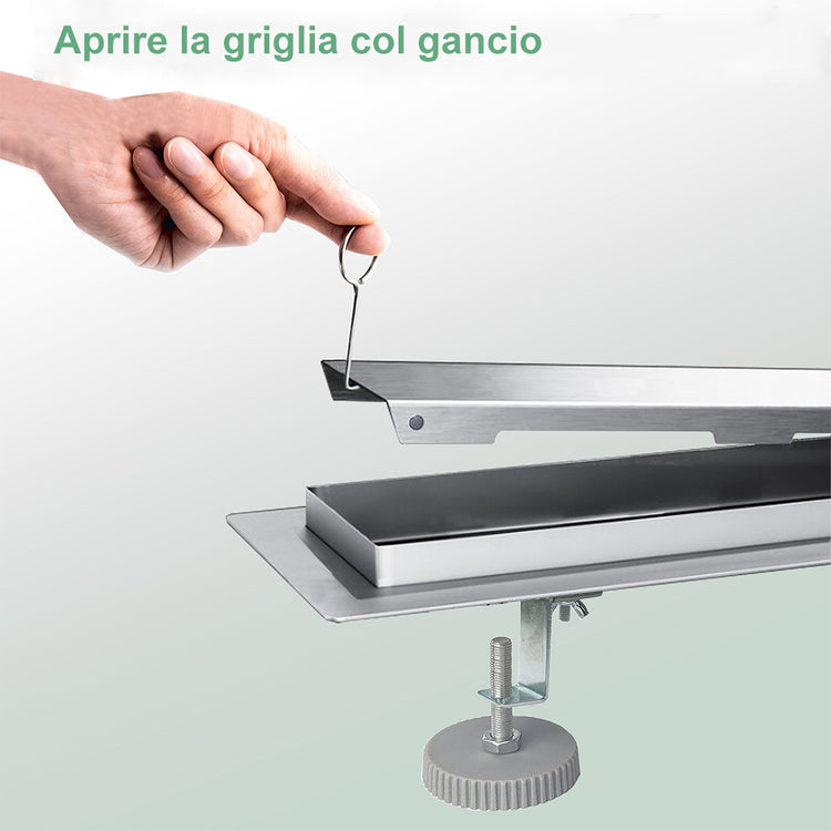 Canalina doccia a pavimento 80cm con panello piastrellabile in acciaio inox AICA ITALY scarico doccia 2-in-1 spazzolato