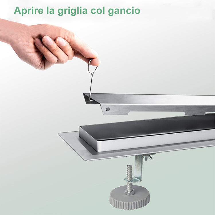 Canalina doccia a pavimento 50cm con panello piastrellabile in acciaio inox AICA ITALY scarico doccia 2-in-1 spazzolato