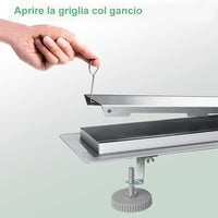 Canalina doccia a pavimento 120cm con panello piastrellabile in acciaio inox AICA ITALY scarico doccia 2-in-1 spazzolato