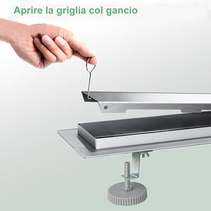 Canalina doccia a pavimento 140cm con panello piastrellabile in acciaio inox AICA ITALY scarico doccia 2-in-1 spazzolato