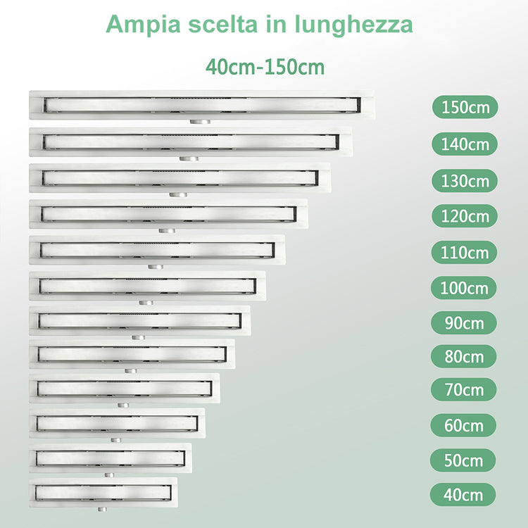 Canalina doccia a pavimento 120cm con panello piastrellabile in acciaio inox AICA ITALY scarico doccia 2-in-1 spazzolato