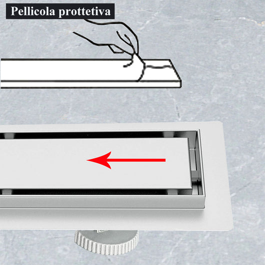 Canalina doccia a pavimento 150cm con panello piastrellabile in acciaio inox AICA ITALY scarico doccia 2-in-1 spazzolato