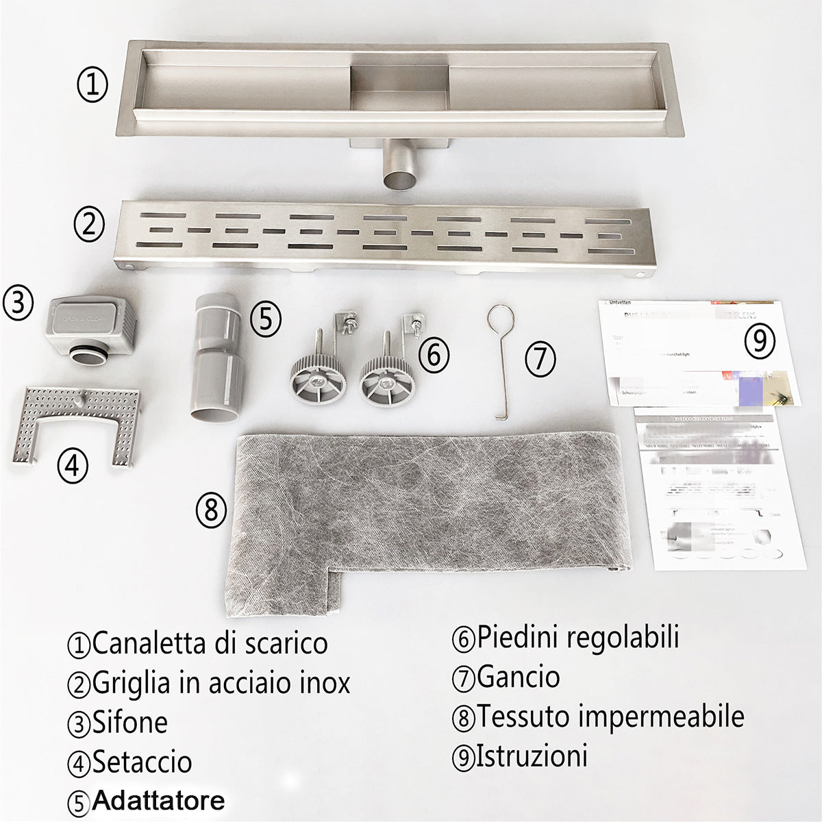 Canalina di scarico doccia in acciaio inox con griglia a righe 50cm Modello classico AICA ITALY