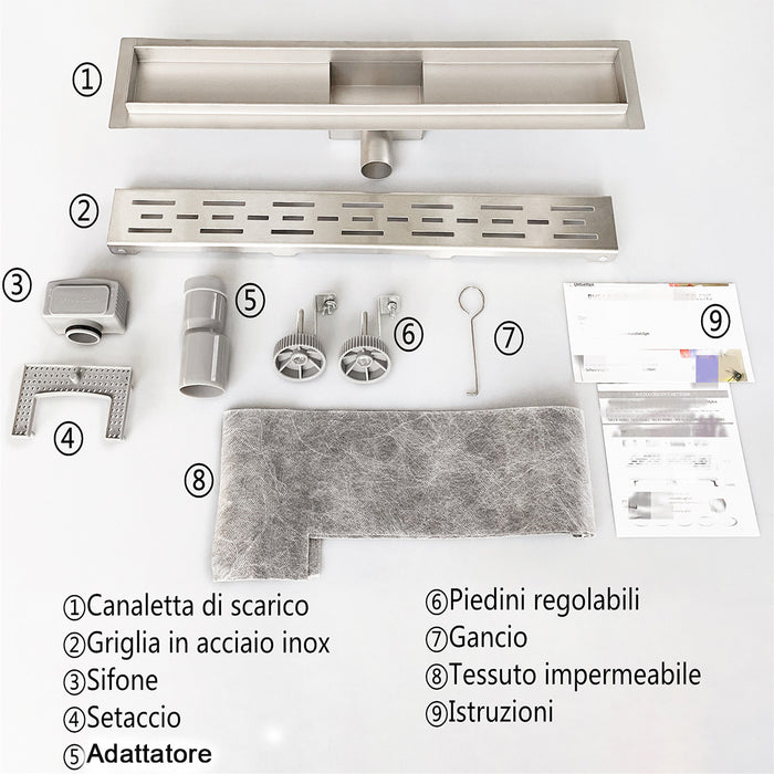 Canalina di scarico doccia in acciaio inox con griglia a righe 50cm Modello classico AICA ITALY