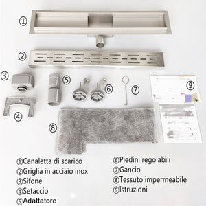Canalina di scarico doccia in acciaio inox con griglia a righe 100cm Modello classico AICA ITALY
