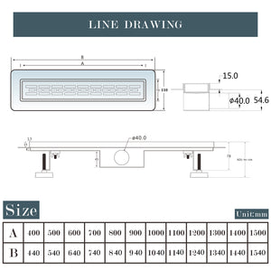 Canalina di scarico doccia in acciaio inox con griglia a righe 120cm Modello classico AICA ITALY