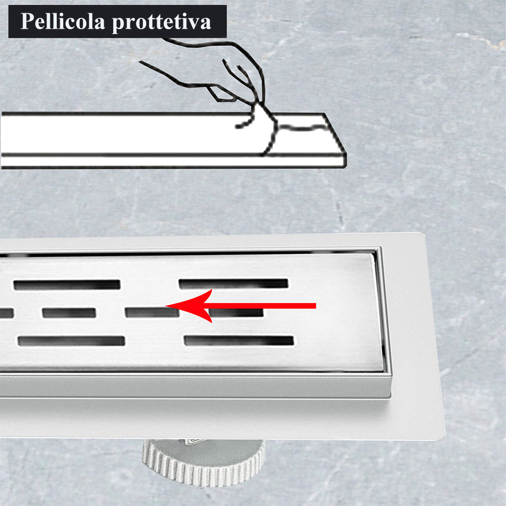 Canalina di scarico doccia in acciaio inox con griglia a righe 50cm Modello classico AICA ITALY