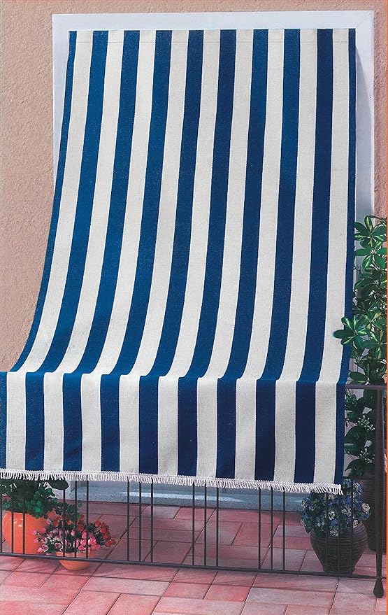 Tenda da sole per porta con anelli 300x140 cm riga blu T1372911/B