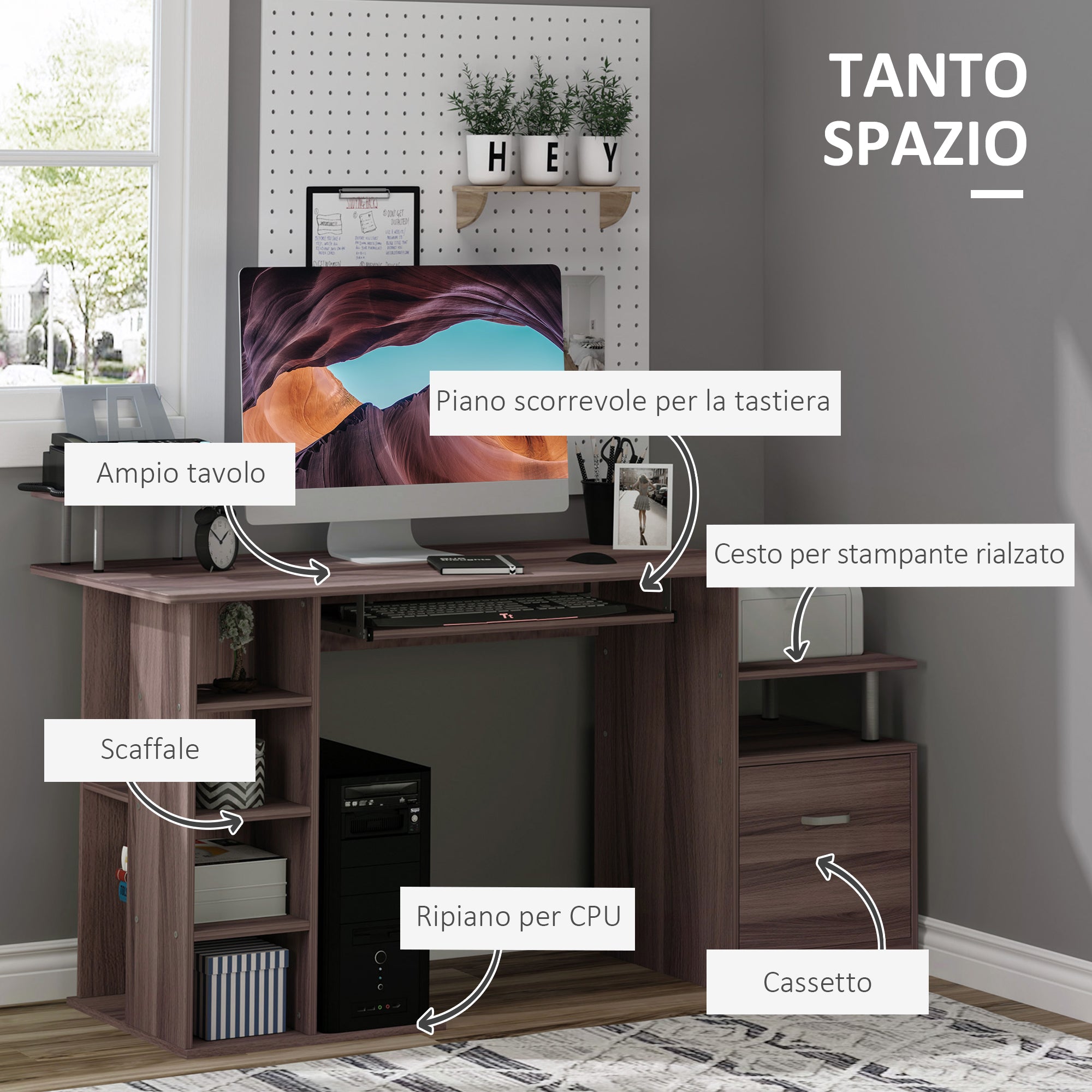 EasyComfort Scrivania per Computer da Camera e Ufficio con Cassetto e Scaffale in Legno, 152x60x88cm, Marrone