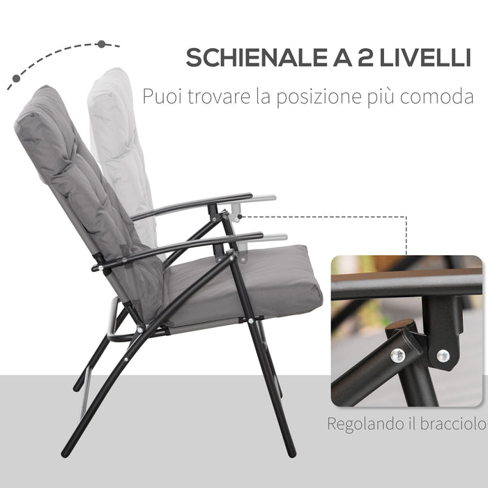 EasyComfort Sedia Pieghevole da Campeggio con Schienale Reclinabile su 2 Livelli e Cuscino Rimovibile, in Metallo e Tessuto Oxford Grigio