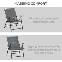 EasyComfort Sedia Pieghevole da Campeggio con Schienale Reclinabile su 2 Livelli e Cuscino Rimovibile, in Metallo e Tessuto Oxford Grigio