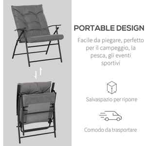 EasyComfort Sedia Pieghevole da Campeggio con Schienale Reclinabile su 2 Livelli e Cuscino Rimovibile, in Metallo e Tessuto Oxford Grigio