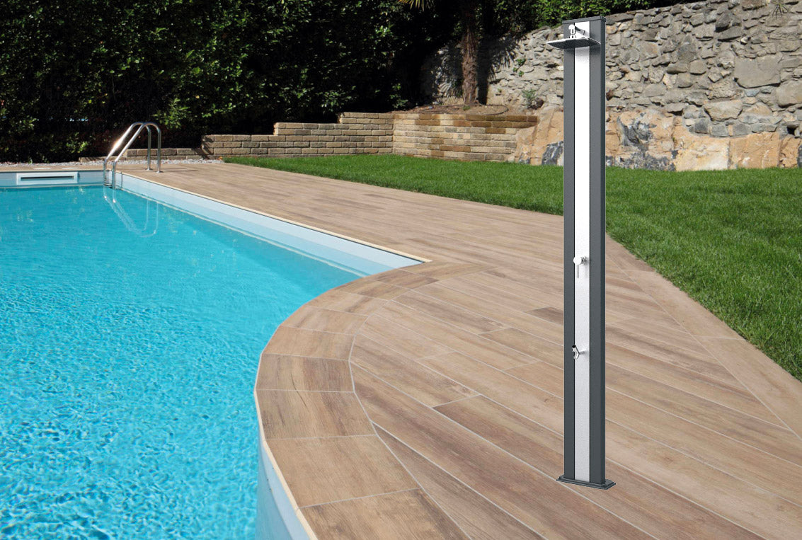 Doccia Solare da Esterno Giardino 30L Miscelatore Arkema Spring S Fascia Inox Champagne Bronze