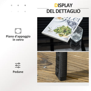 Set Salotto da Giardino Divano 2 Poltrone con Cuscini e Tavolino in Vetro in Rattan PE Nero