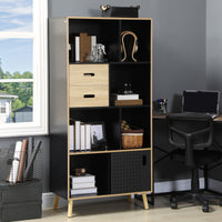 Libreria Moderna 80x40x165 cm in MDF e Truciolato Nero e Legno Naturale