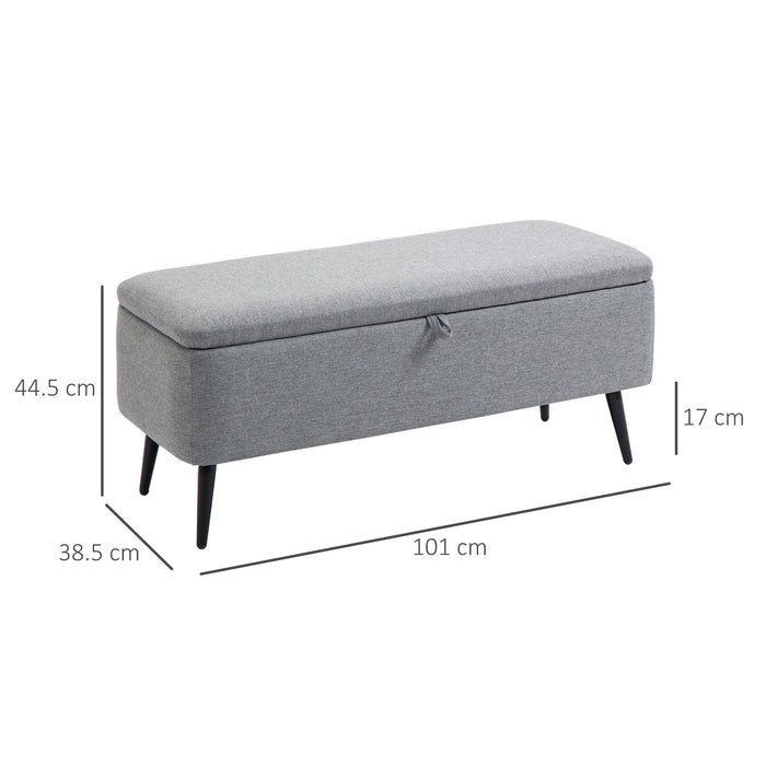 Panca Contenitore 101x38,5x44,5 cm in Tessuto Effetto Velluto Grigio