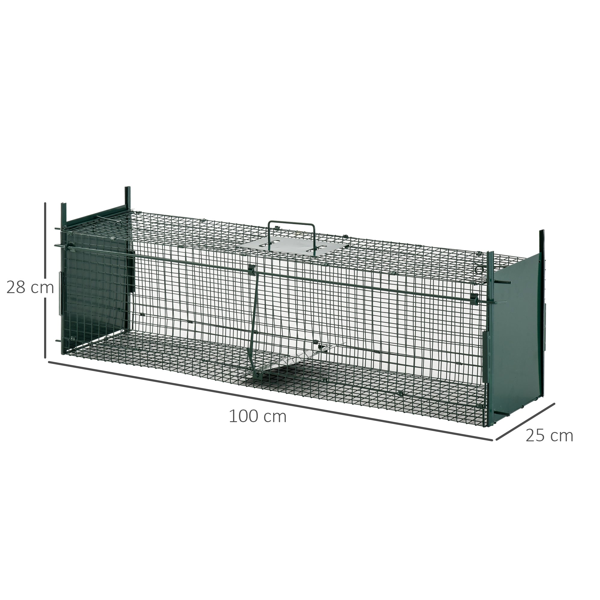 Gabbia Trappola per Animali Vivi 100x25x28 cm Doppia Porta in Ferro Verde scuro