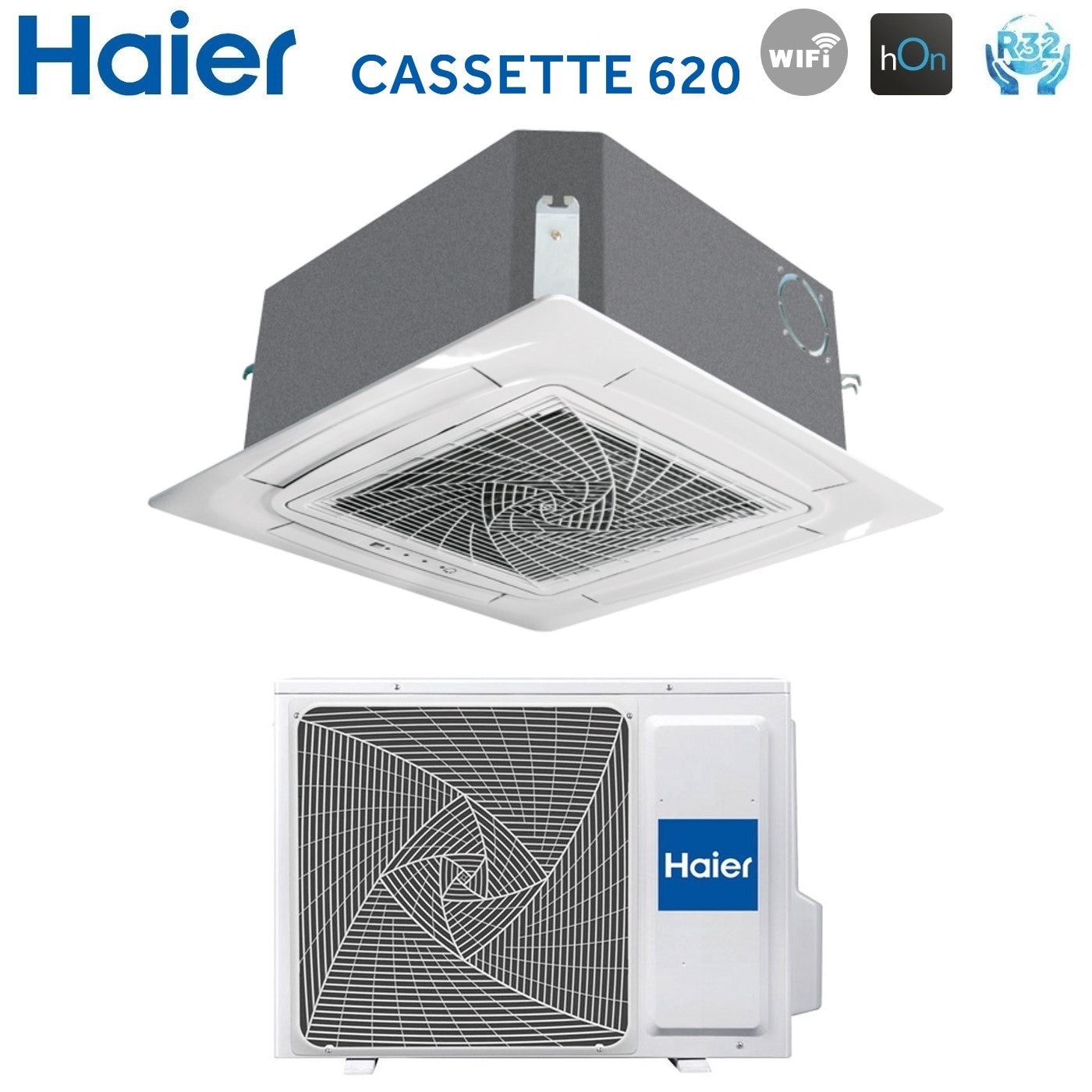 Climatizzatore Condizionatore Haier Cassetta a 4 Vie Inverter serie Cassette620 12000 Btu AB35S2SC2FA R-32 Wi-Fi Optional con Pannello Incluso Comando a Filo Haier Bianco HW-BA116ABK