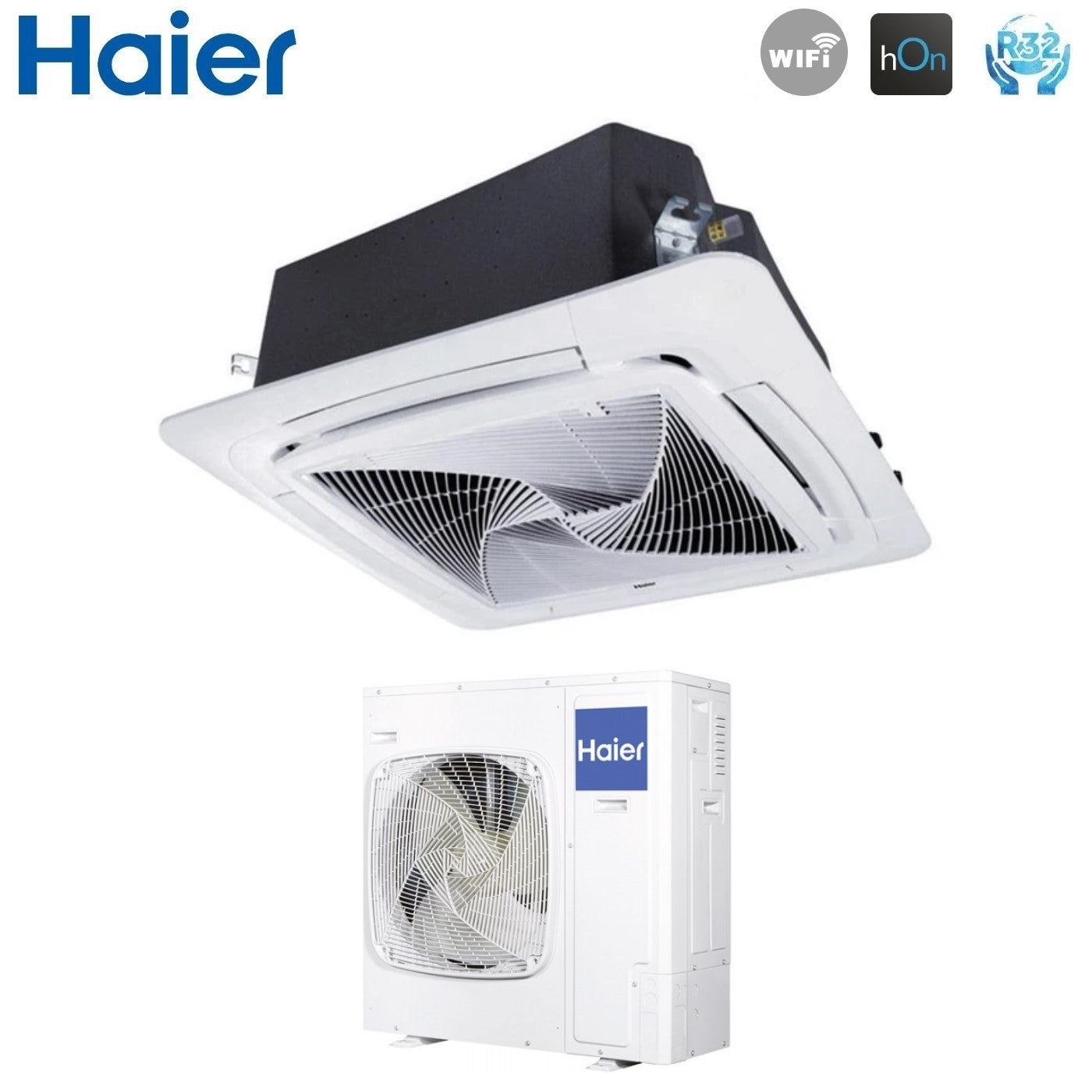 Climatizzatore Condizionatore Haier Cassetta 90x90 Round Flow 36000 Btu ABH105H1ERG Monofase R-32 Wi-Fi Optional con Pannello No Sensor Incluso Comando a filo Haier YR-E16B