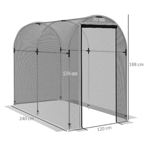 Serra a Tunnel per Piante con Rete e Porta a Cerniera 1,2x2,4x1,9m  Nero